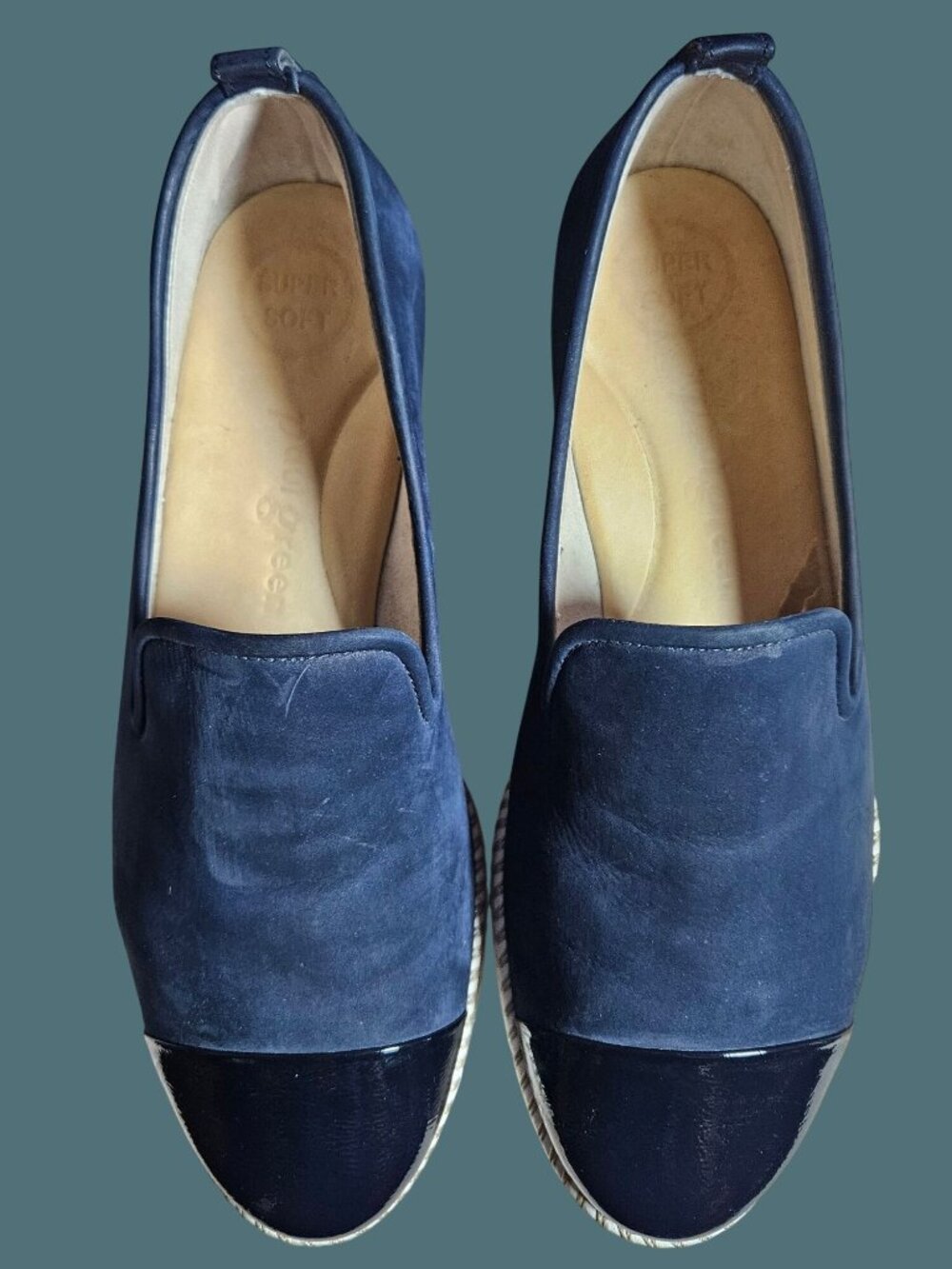 Paul Green Daniella Blue Suede/Patent Leather Slip On Loafers Women Size US 6